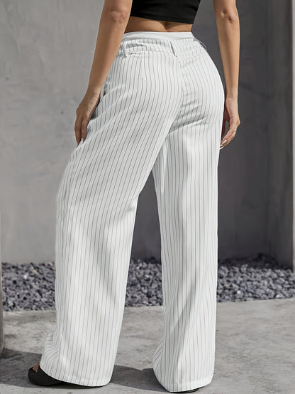 Early Autumn New Striped High-Waist Contrast Button-Closure Wide-Leg Suit Women'S Long Trousers