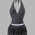 Women's Tankini Swimsuit Set with V-Neck Halter Neck Design, Polka Dot Print, Swim Briefs Paired with Mesh Skirt Hem