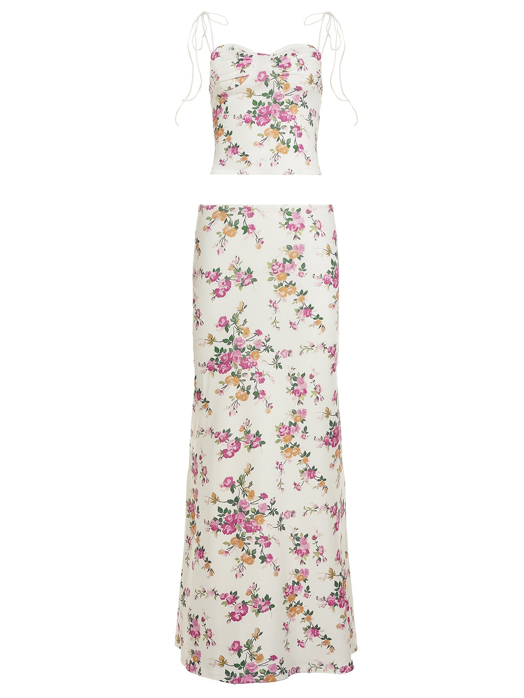 Sassygals French Holiday Style Floral Suspender Vest + Low-Waisted Hip-Hugging Long Skirt, Atmospheric Temperament Set