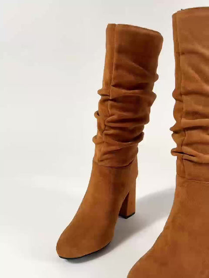 Ankle Boots for Women High Heel Round Toe Slip On Boots for Autumn Winter Outfits