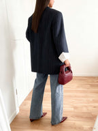 Directional Development Women'S Casual Blazer with a Single-Breasted Design, Loose Fit for European And American Commuting Style, Featuring a Minimalist One-Piece Design with Striped Cuffs And Contrasting Colors