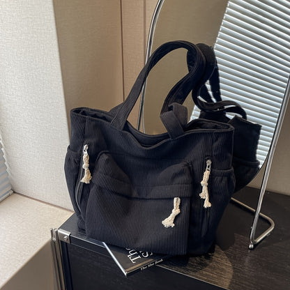 Corduroy Tote Bag for Women Large Crossbody Shoulder Bag for Work Commute Travel