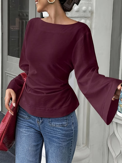 White Blouse for Women Back Tie Flared Sleeve Lightweight Shirt for Office Dinner Summer