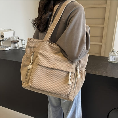 Corduroy Tote Bag for Women Large Crossbody Shoulder Bag for Work Commute Travel