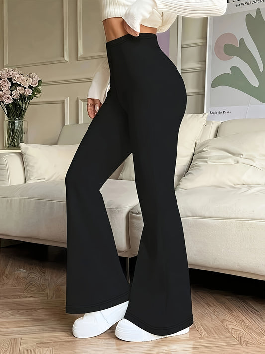 [Elegant Women's Pants] High-waist Flared Pants | Women's Solid Color Trousers for Spring, Summer, Autumn | Daily Wear