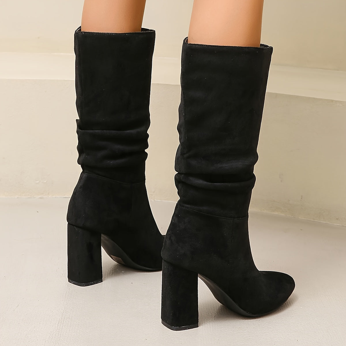 Ankle Boots for Women High Heel Round Toe Slip On Boots for Autumn Winter Outfits