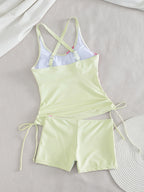 Women'S Tankini Set, Two-Piece Swimsuit, Floral Print, Spaghetti Strap Tank Top with Triangle Cups, Boyleg Bottoms, Casual Summer Beachwear, Perfect for Beach Holidays And Summer Getaways
