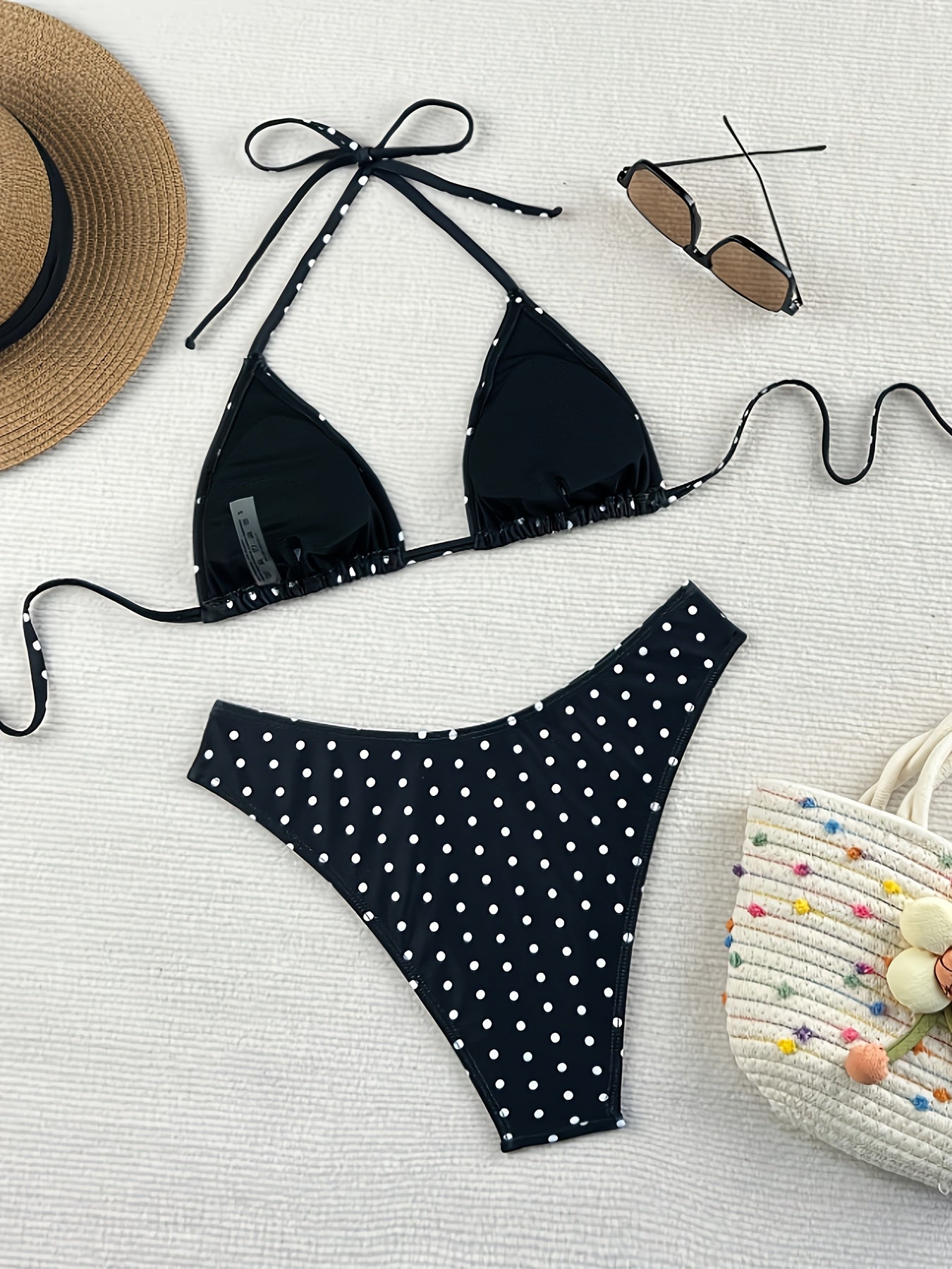 [Perfect for Beach] Black & White Polka Dot Women's Bikini Set | Beach Vacation
