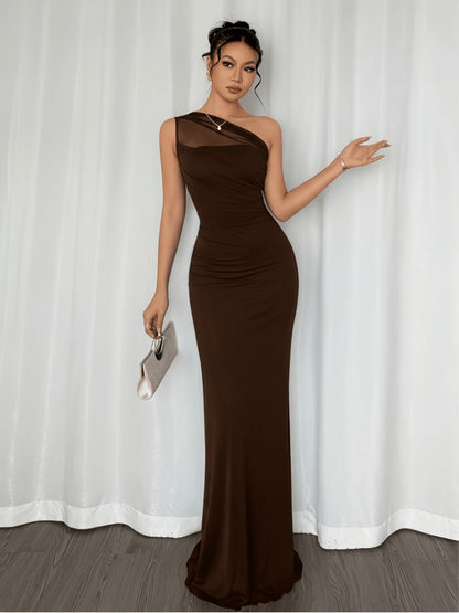 Wedding Guest Midi Dress for Women – One Shoulder, Bodycon Fit, Asymmetrical Hem and Ruffle Detail