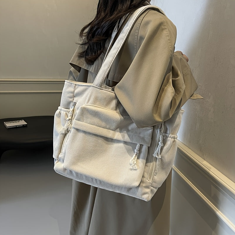 Corduroy Tote Bag for Women Large Crossbody Shoulder Bag for Work Commute Travel