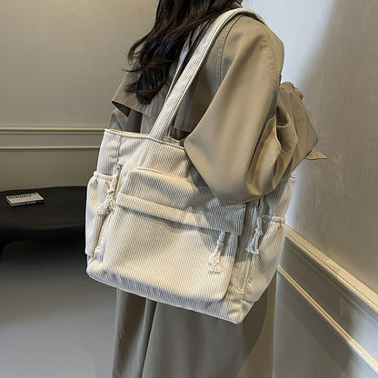 Corduroy Tote Bag for Women Large Crossbody Shoulder Bag for Work Commute Travel