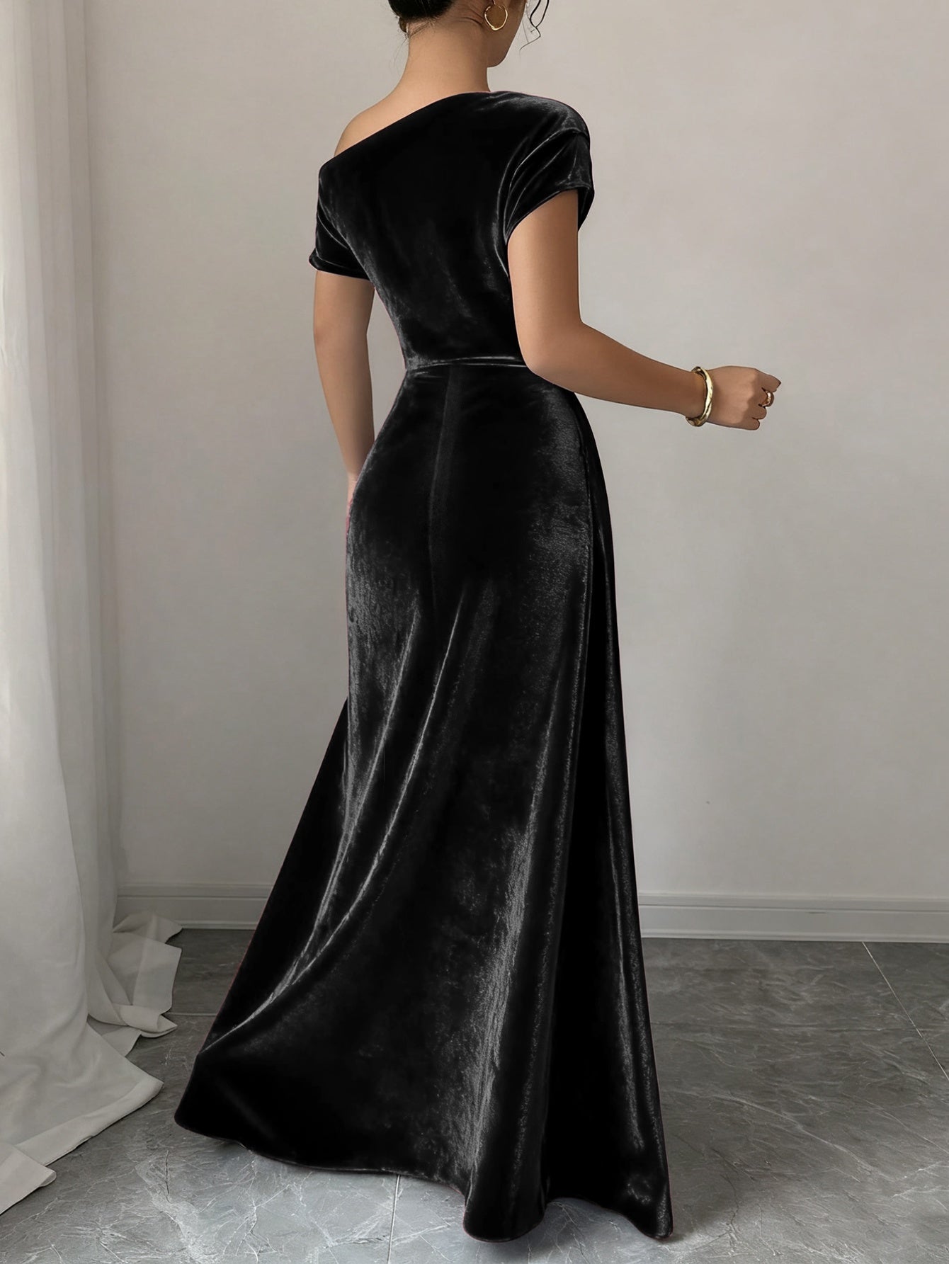 Velvet Dress for Women Off Shoulder Floor Length Evening Dress for Party Banquet Events
