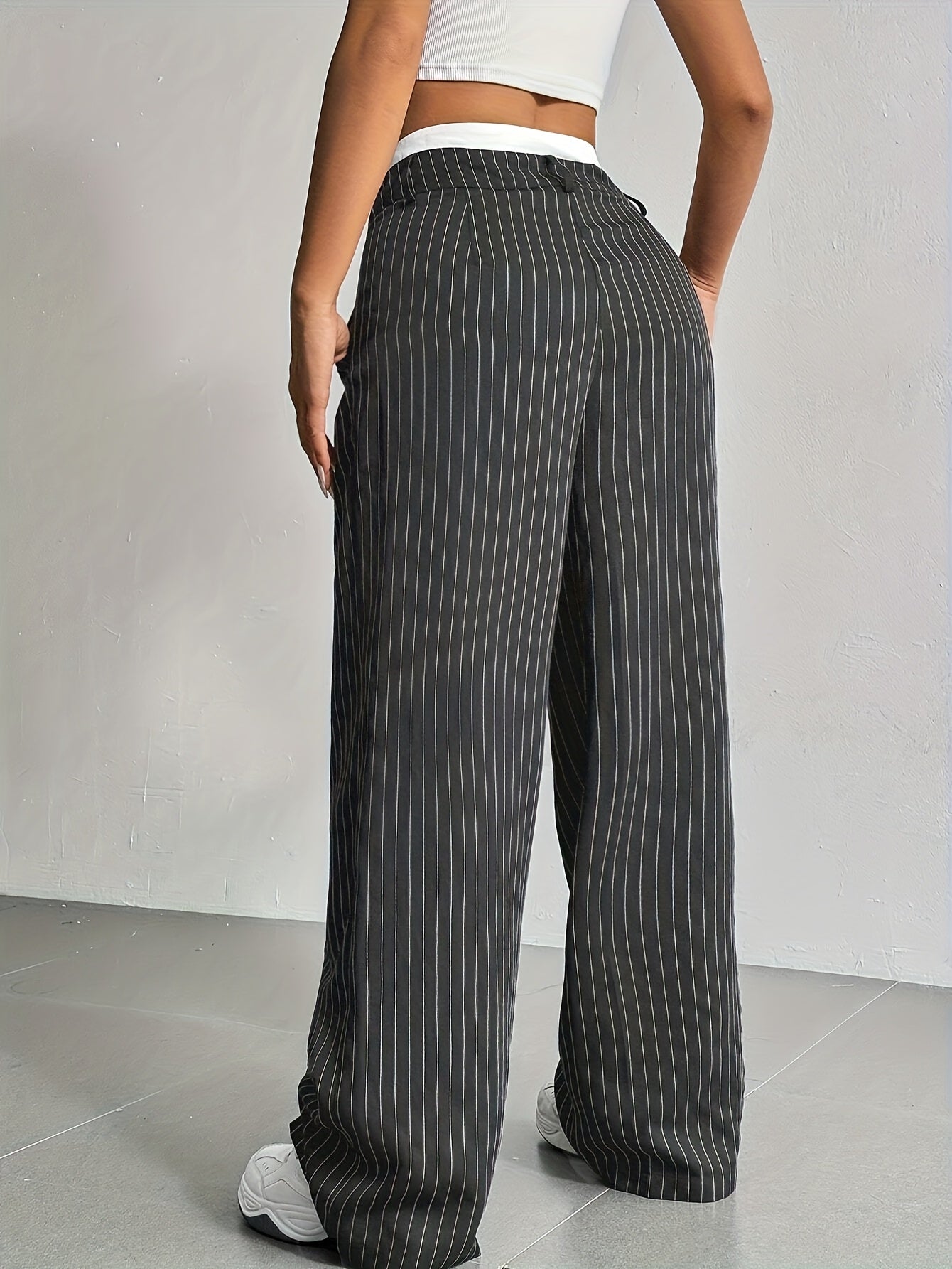 Early Autumn New Striped High-Waist Contrast Button-Closure Wide-Leg Suit Women'S Long Trousers