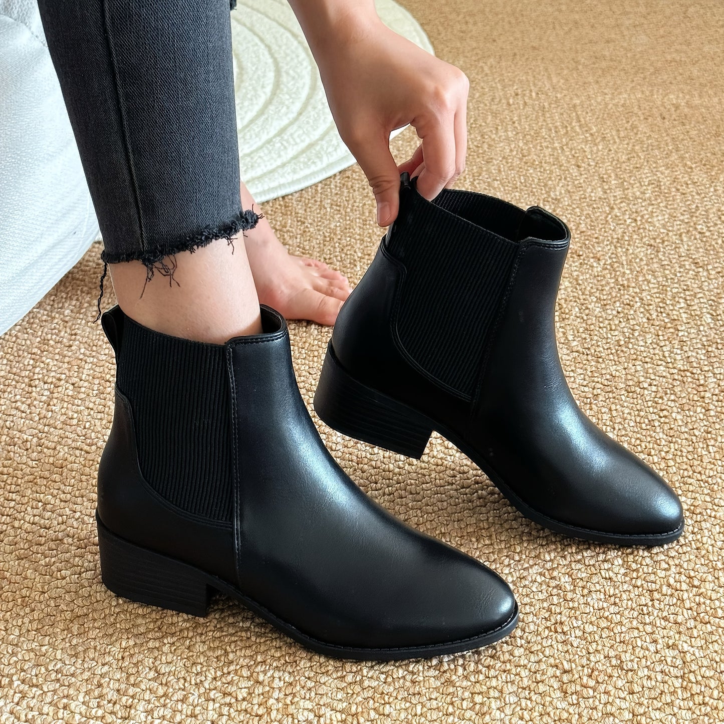Chelsea Boots for Women Low Heel Slip On Ankle Boots for Work Travel Everyday