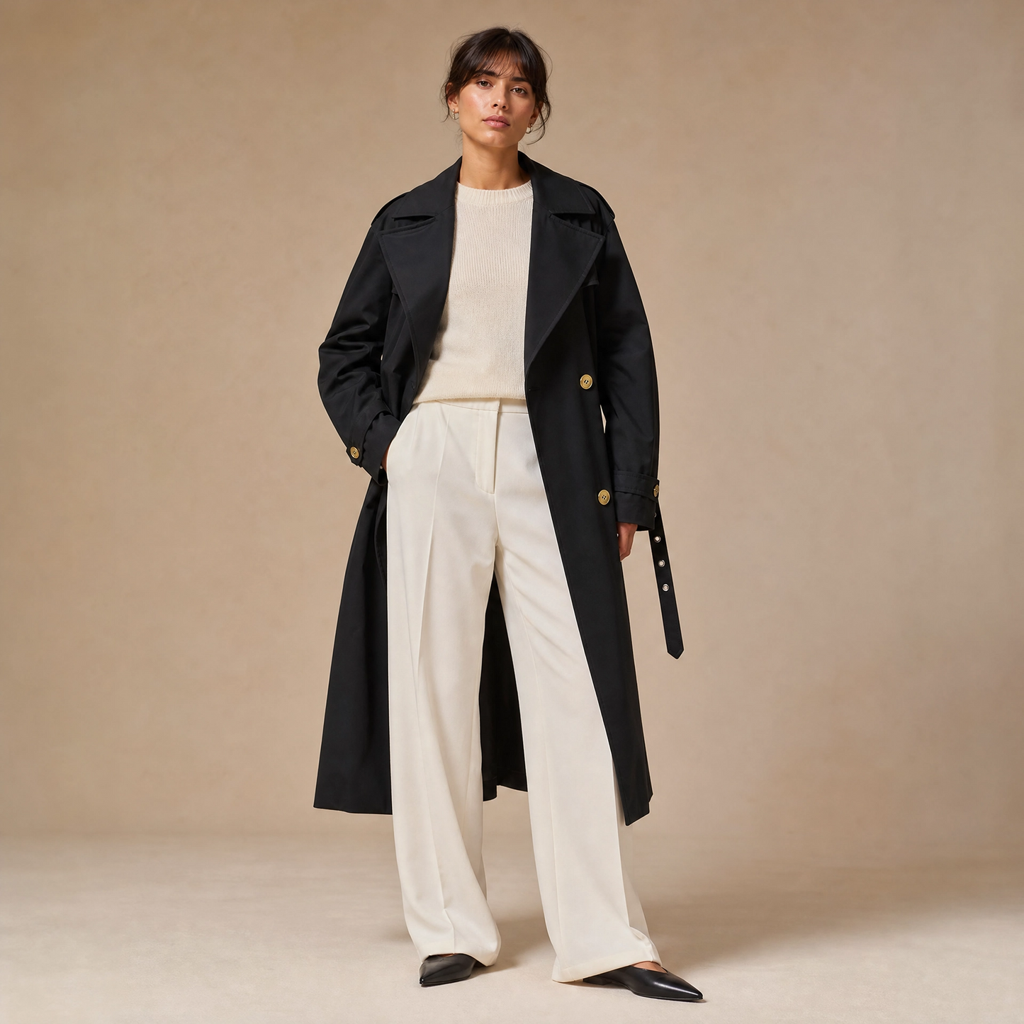 Trench Coat for Women Knee Length Belted Coat for Office Travel Autumn