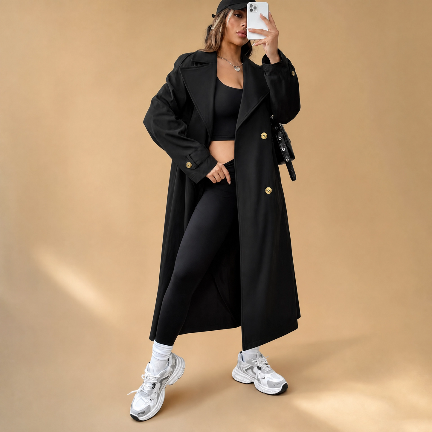 Trench Coat for Women Knee Length Belted Coat for Office Travel Autumn