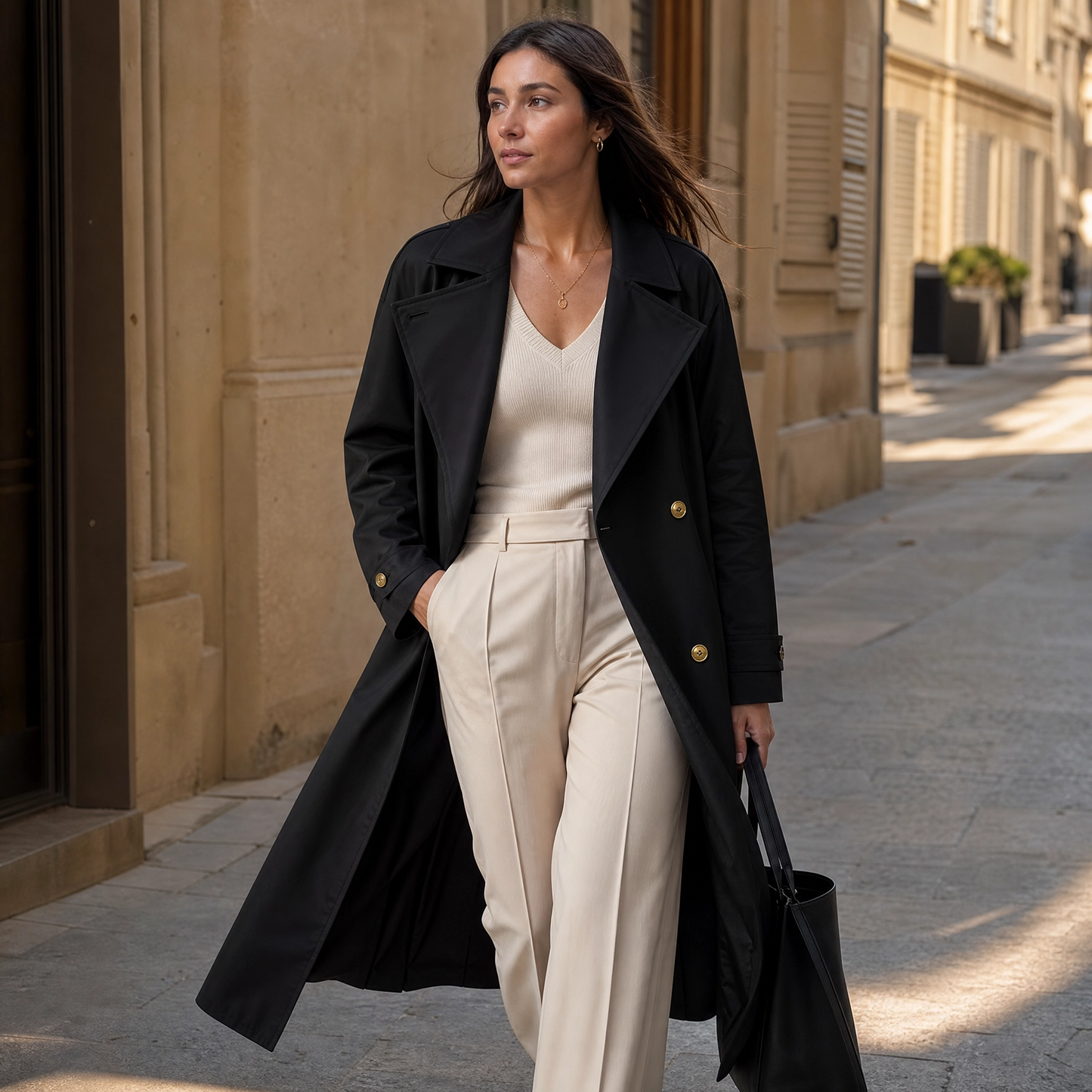 Trench Coat for Women Knee Length Belted Coat for Office Travel Autumn