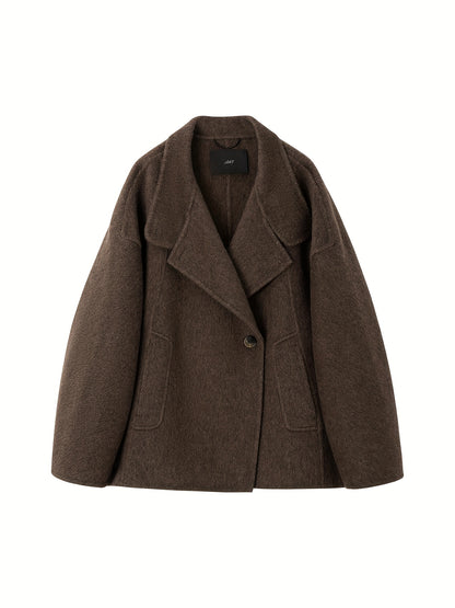 Wool Coat for Women Double Faced Raglan Sleeve Mid Coat for Work Travel Autumn Winter