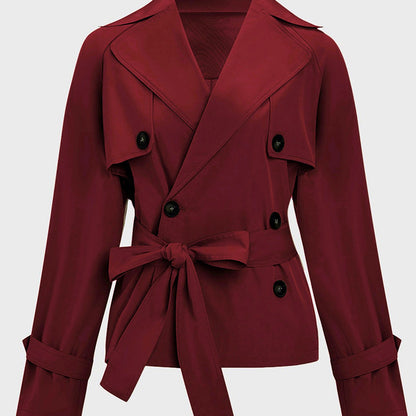 Trench Coat for Women Notch Lapel Double Breasted Belted Coat for Office Travel