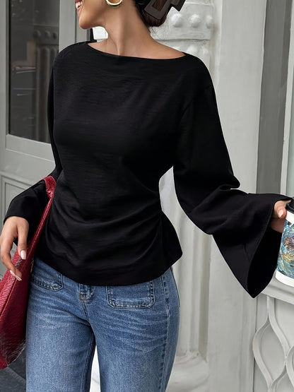 White Blouse for Women Back Tie Flared Sleeve Lightweight Shirt for Office Dinner Summer