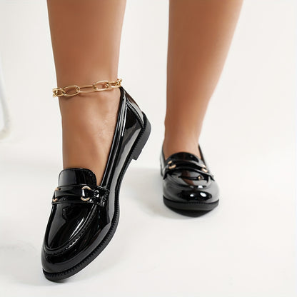 Loafers for Women Metal Buckle Low Heel Slip On Shoes for Office Work Everyday