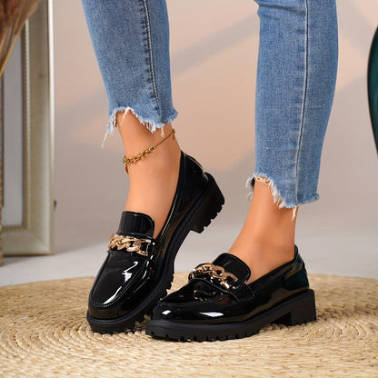 Penny Loafers for Women Chain Detail Slip On Office Shoes for Smart Casual Workwear