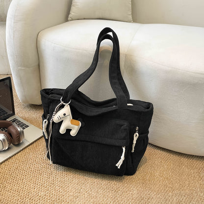 Corduroy Tote Bag for Women Large Crossbody Shoulder Bag for Work Commute Travel