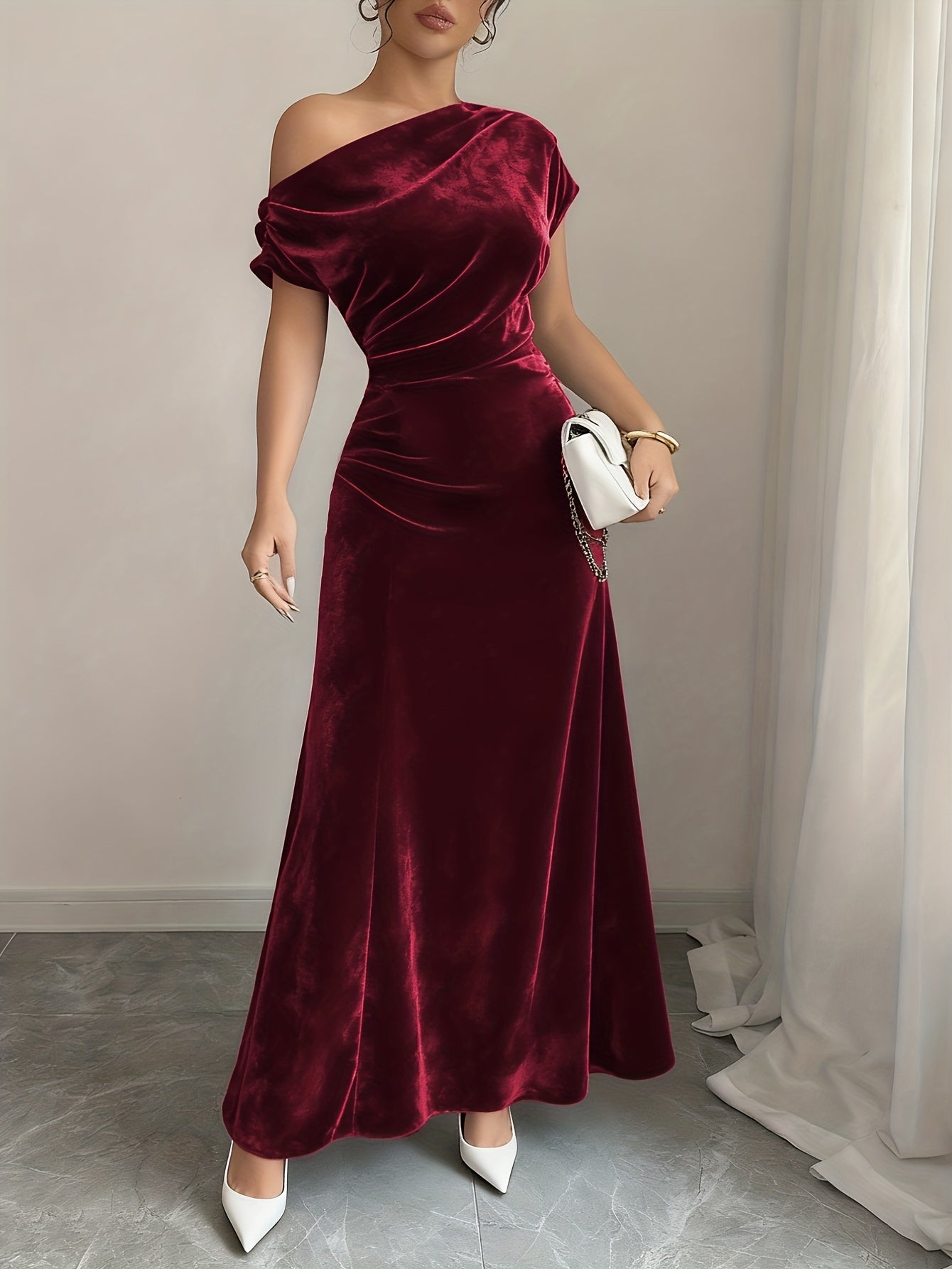 Elegant Maxi Dress for Women Velvet Occasion Elegant Fit for Wedding Guest Holiday Events
