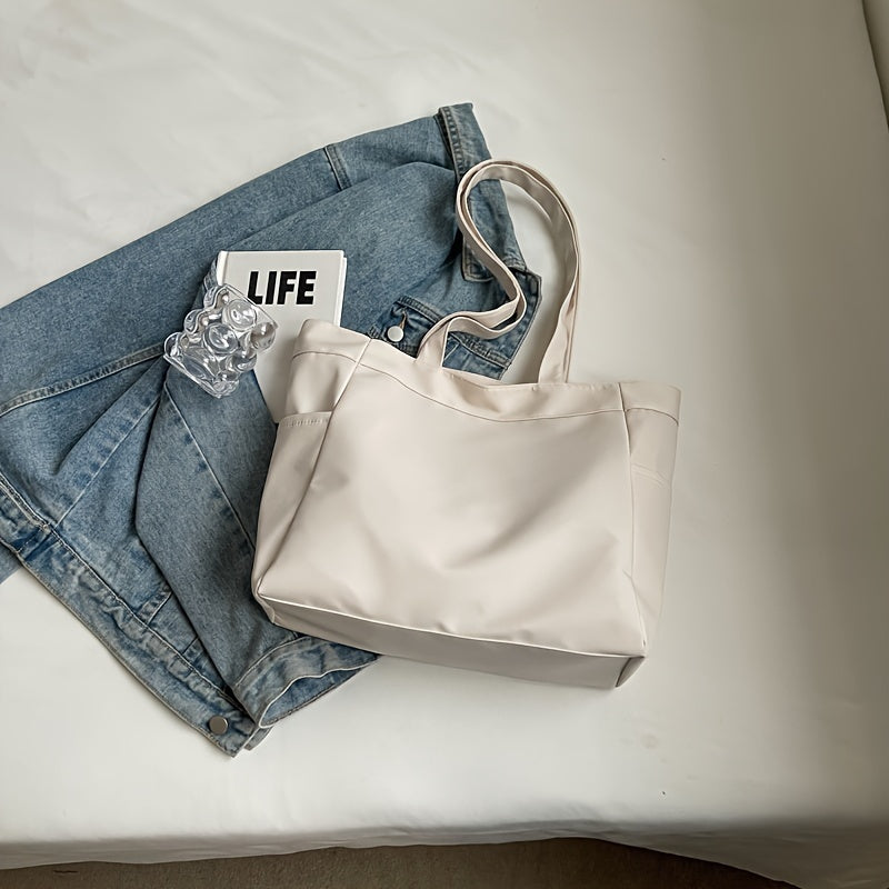 Nylon Tote Bag for Women Large Capacity Zip Shoulder Bag for Work Commute Shopping