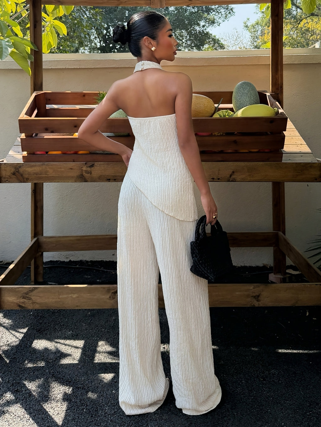 Women's Summer Solid / Color New Backless Asymmetrical Hem Camisole Tank Top and Pants Set