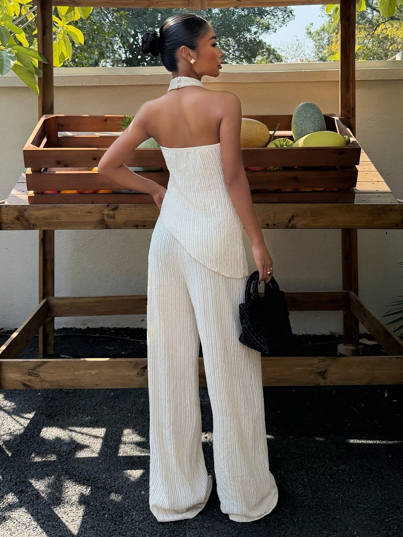Women's Summer Solid / Color New Backless Asymmetrical Hem Camisole Tank Top and Pants Set