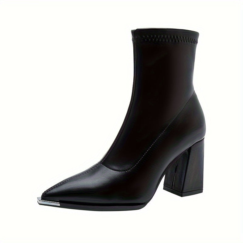Ankle Boots for Women Pointed Toe Chunky Heel Side Zip Boots for Work Evening