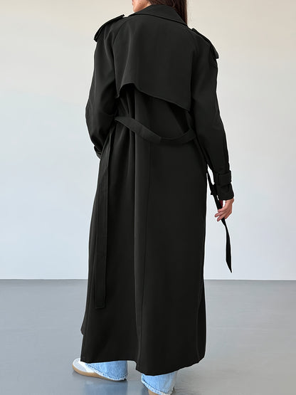 Trench Coat for Women Long Double Breasted Belted Coat for Commuting Autumn