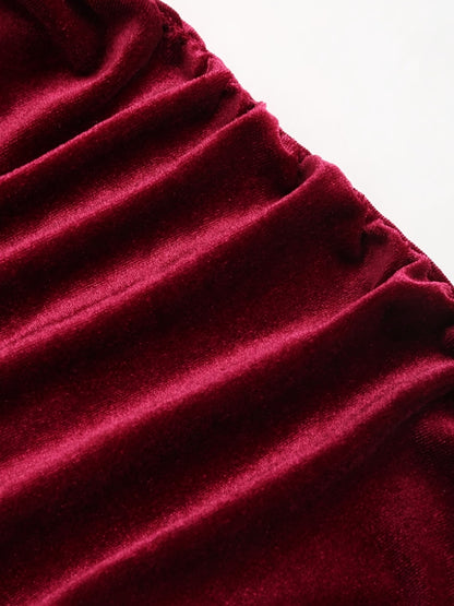 Party Dress for Women Ruched Spaghetti Strap Burgundy Midi Dress for Birthday Dinner Events