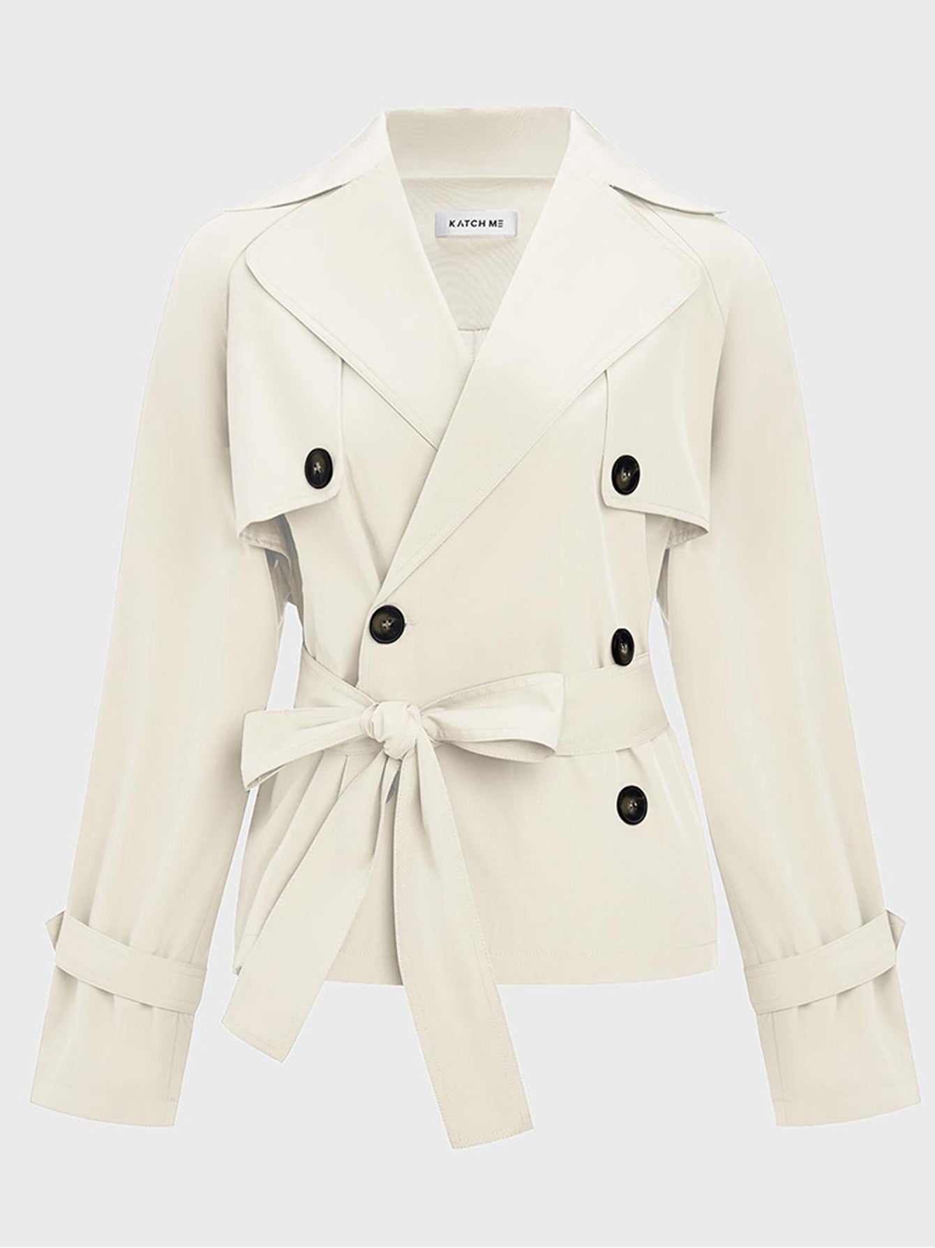 Trench Coat for Women Notch Lapel Double Breasted Belted Coat for Office Travel