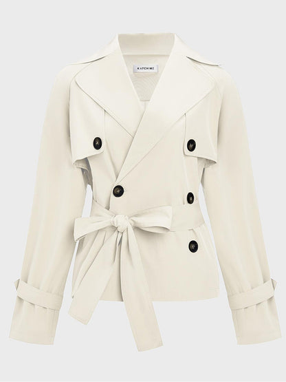 Trench Coat for Women Notch Lapel Double Breasted Belted Coat for Office Travel