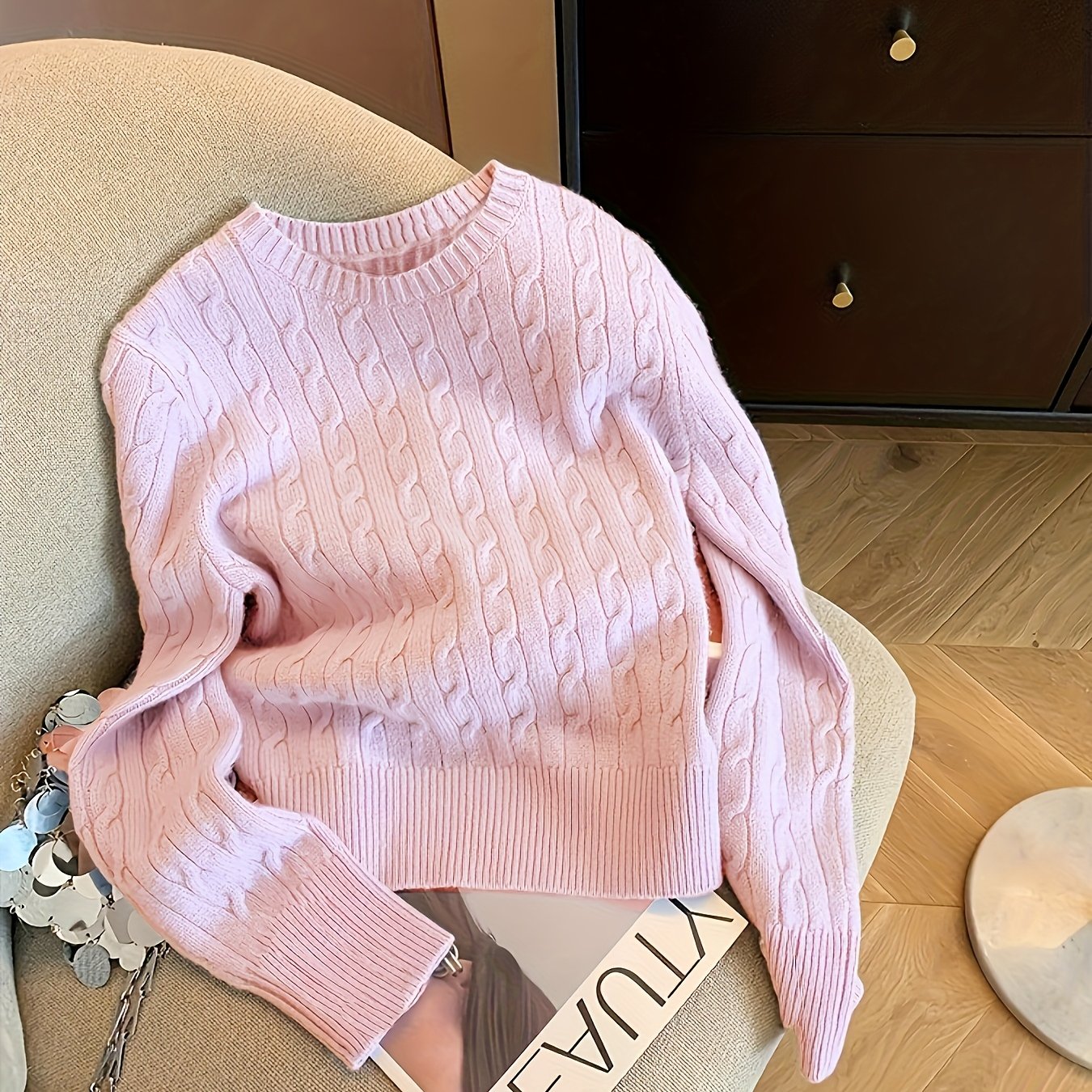 Women's Twist Round Neck Pullover Sweater, Autumn Winter Fashion Elegant and Slender Soft