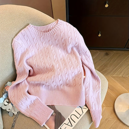 Women's Twist Round Neck Pullover Sweater, Autumn Winter Fashion Elegant and Slender Soft