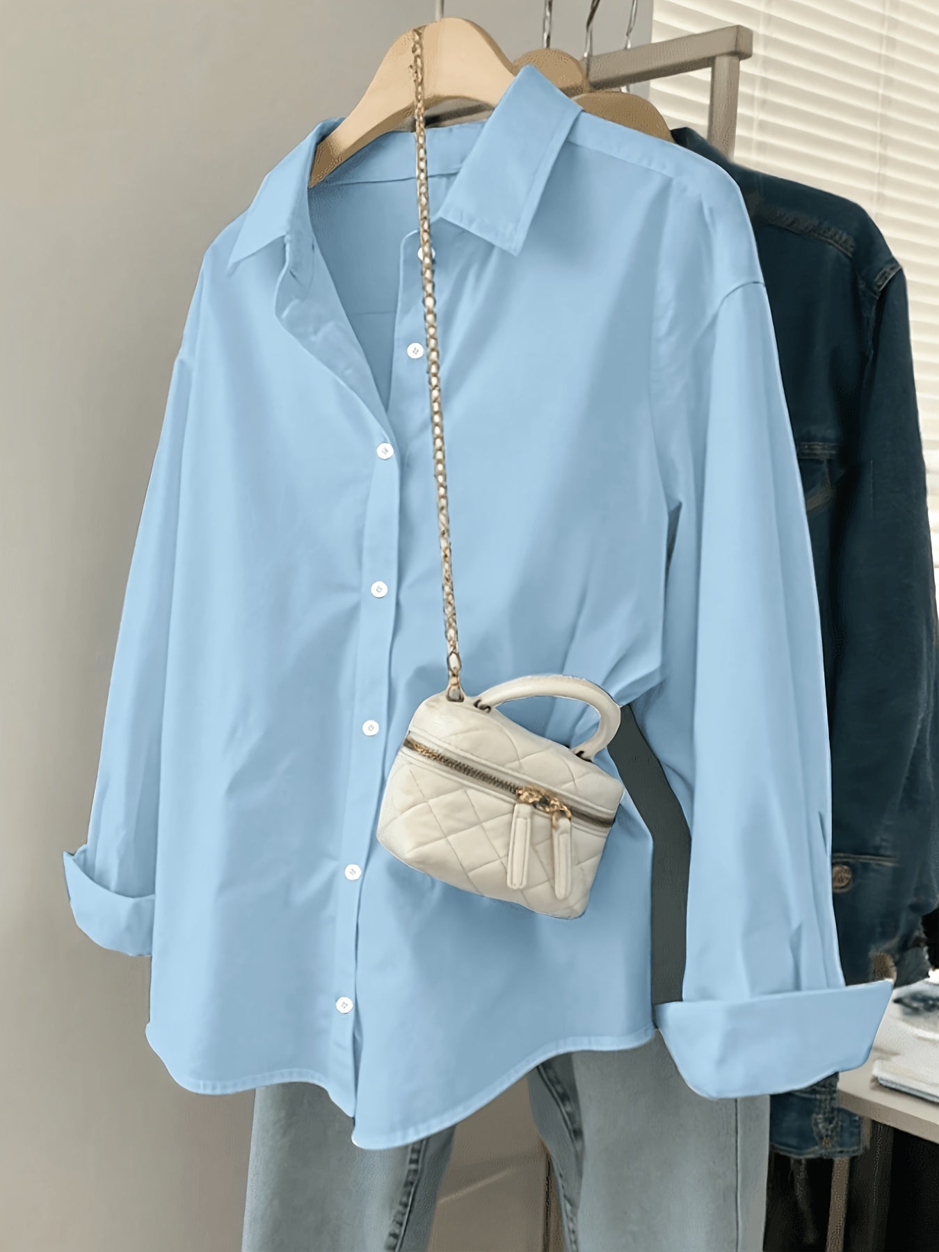 White Shirt for Women Long Sleeve French Style Button Shirt for Office Work Capsule Outfits