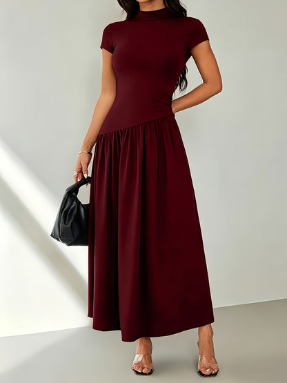 Midi Dress for Women Puff Sleeve Pleated Long Dress for Day Events Smart Casual Summer