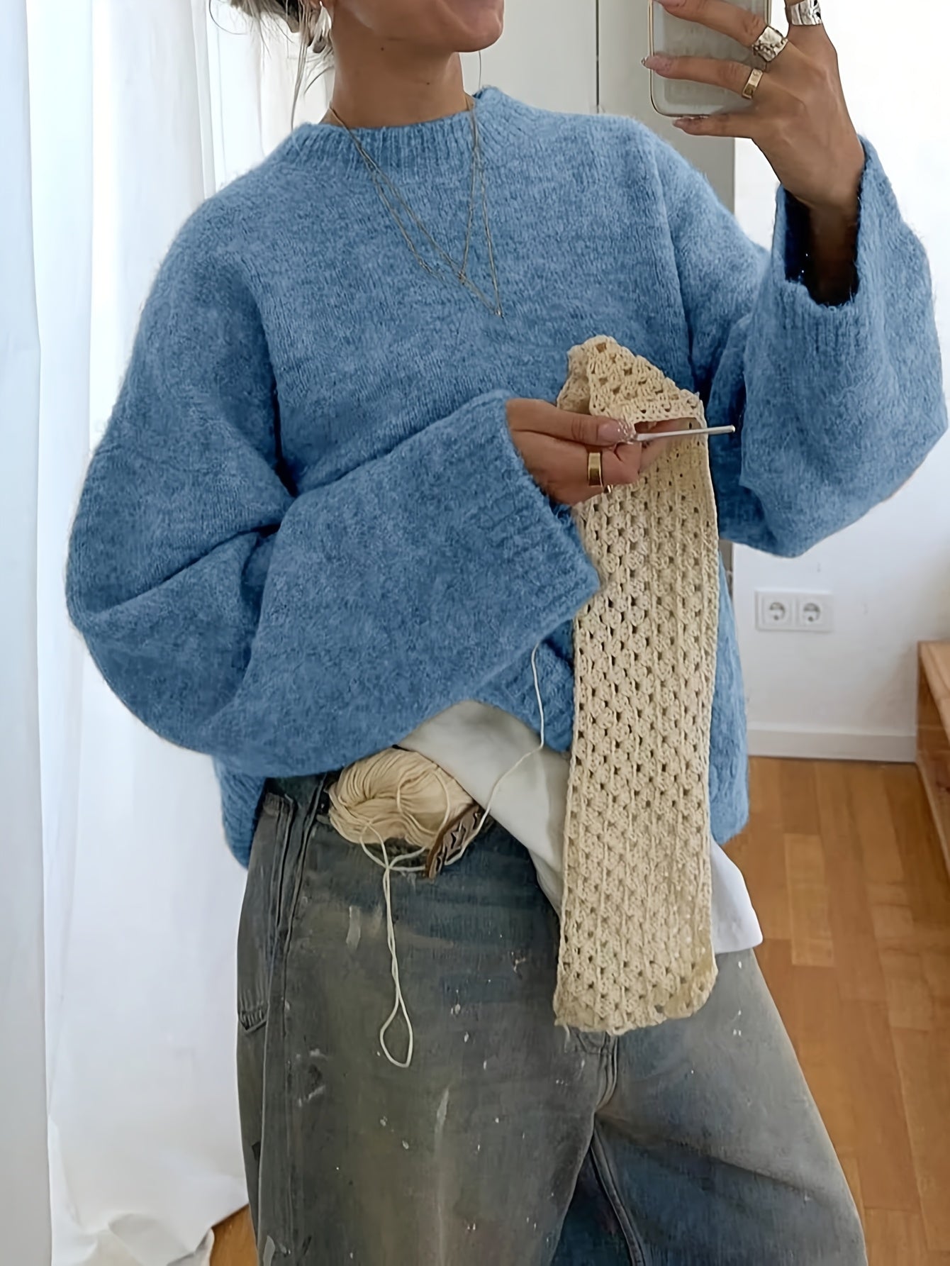 New Stylish And Elegant Casual Versatile Loose-Fit Round-Neck Long-Sleeve Women'S Sweater