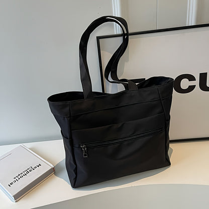 Nylon Tote Bag for Women Large Capacity Zip Shoulder Bag for Work Commute Shopping