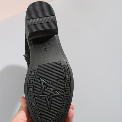 Black Ankle Boots for Women Chunky Heel Side Zip Boots for Work Everyday Autumn Winter