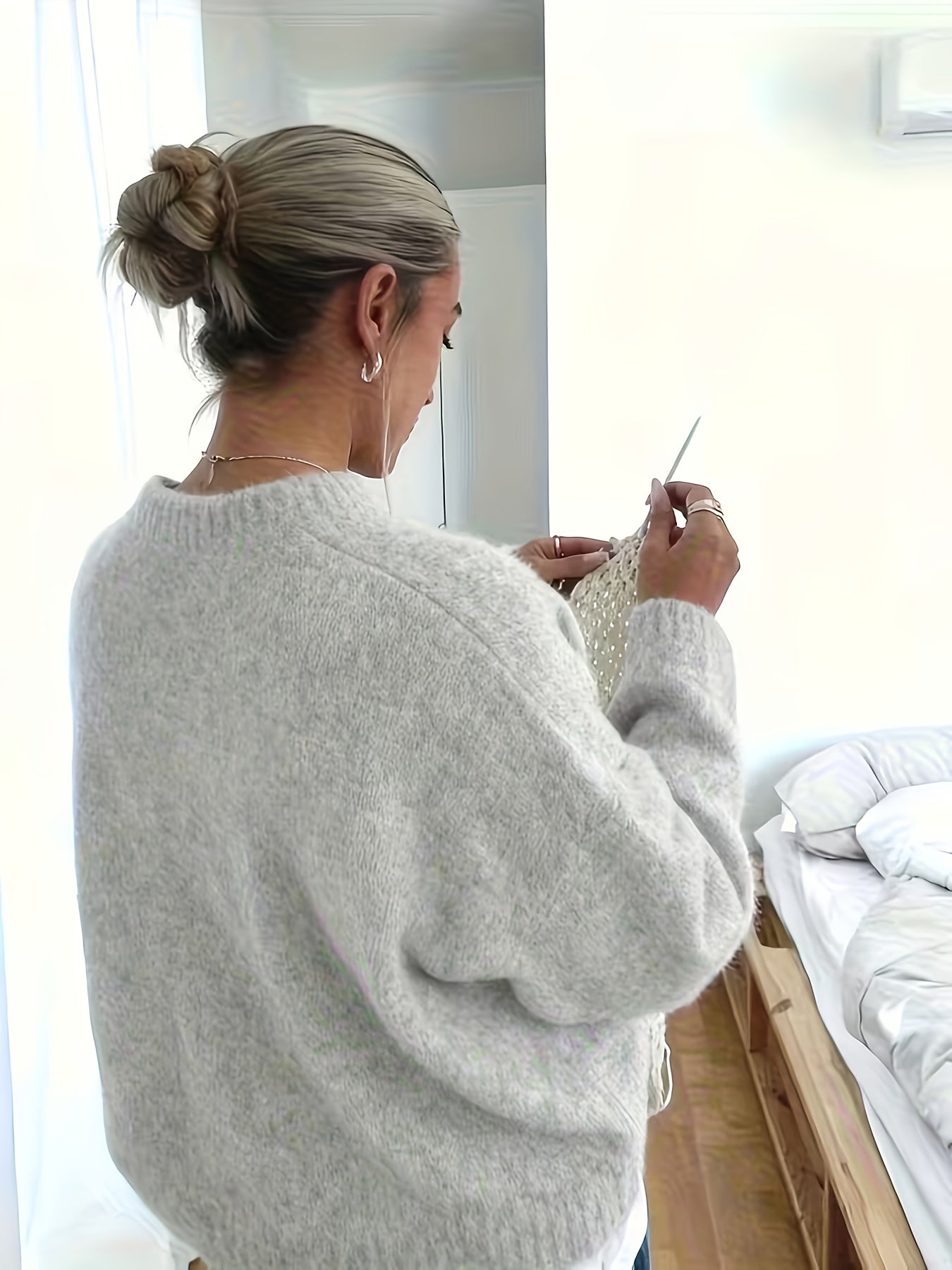 New Stylish And Elegant Casual Versatile Loose-Fit Round-Neck Long-Sleeve Women'S Sweater