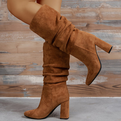 Ankle Boots for Women High Heel Round Toe Slip On Boots for Autumn Winter Outfits