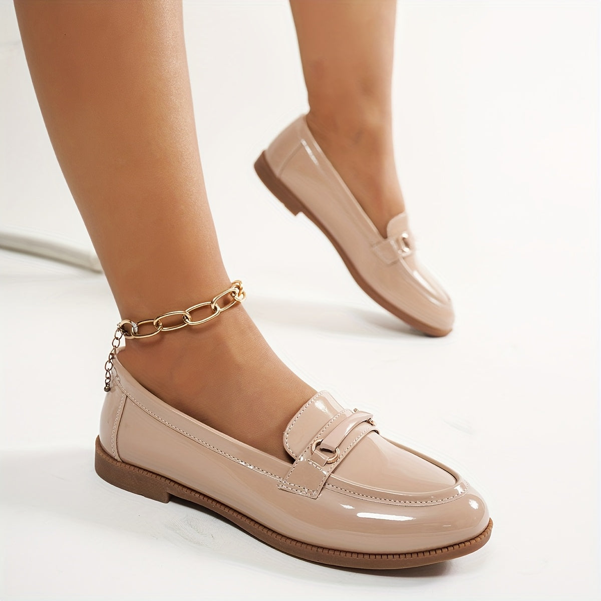 Loafers for Women Metal Buckle Low Heel Slip On Shoes for Office Work Everyday