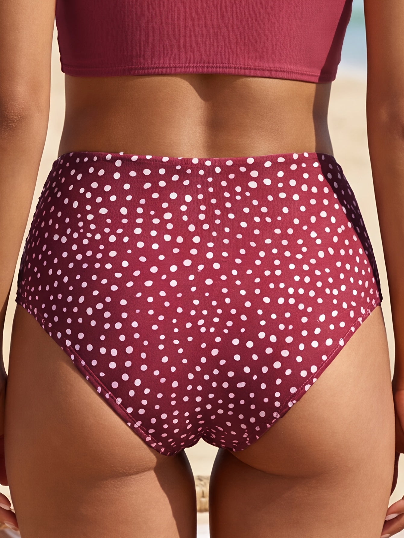 Retro Swimsuit, High Waist Concealed Belly, Cross Twisted Wave Point, Hot Spring Split, Bean Paste