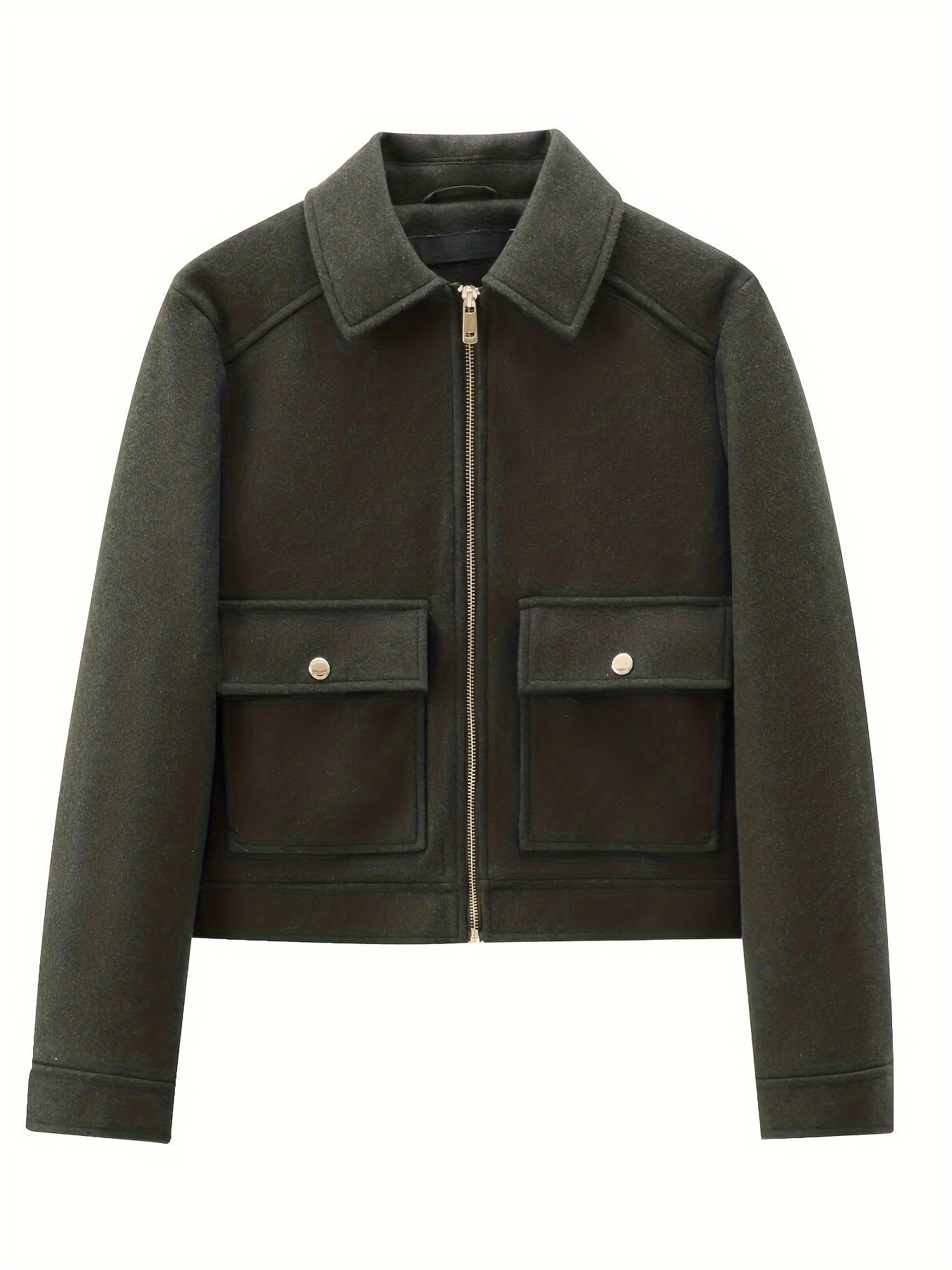 Short Coat for Women Zip Front Jacket with Pockets for Autumn Winter Everyday