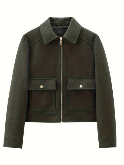 Short Coat for Women Zip Front Jacket with Pockets for Autumn Winter Everyday