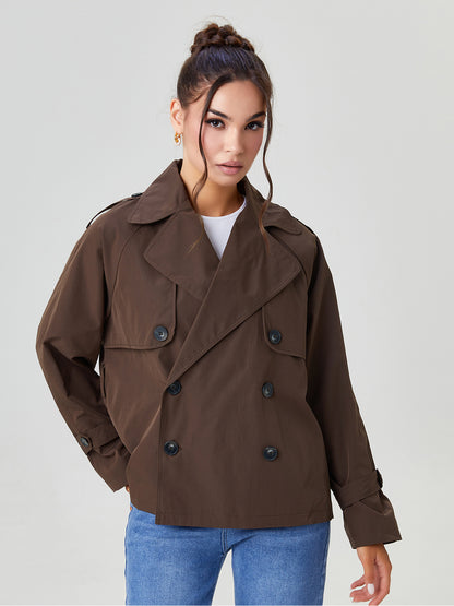 Trench Coat for Women Notch Lapel Double Breasted Belted Coat for Office Travel
